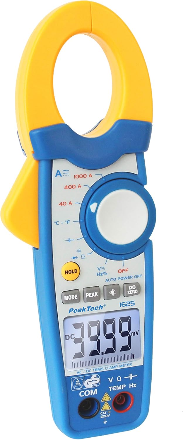 PeakTech 1625 – True RMS Stromzange 1000A AC/DC, Digital Multimeter, Zangenmessgerät, TÜV/GS, Stromm