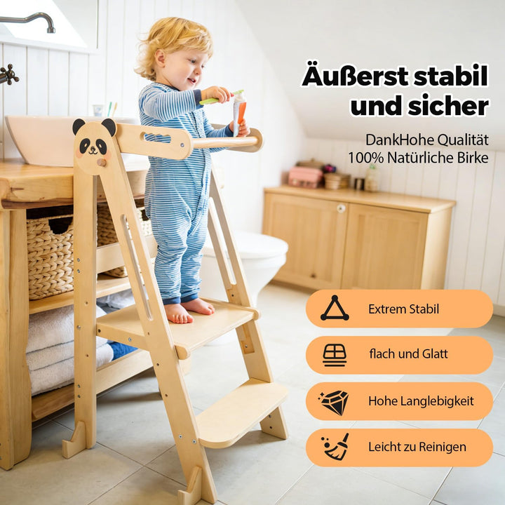 Lernturm Klappbar ab 1 Jahr, Montessori Lernturm aus Holz für Kinder, Höhenverstellbarer Learning To