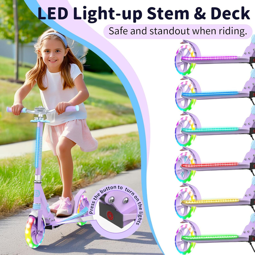 BELEEV Big Wheel Scooter mit LED Leuchtenden Lenksäule, Deck, Höhenverstellbar, ABEC-9, 200mm Räder,