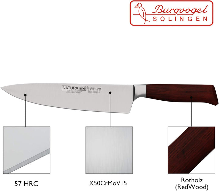 Burgvogel Solingen Natura Line, Kochmesser Holzgriff, rot satiniert, geschmiedet, 23 cm, sehr scharf