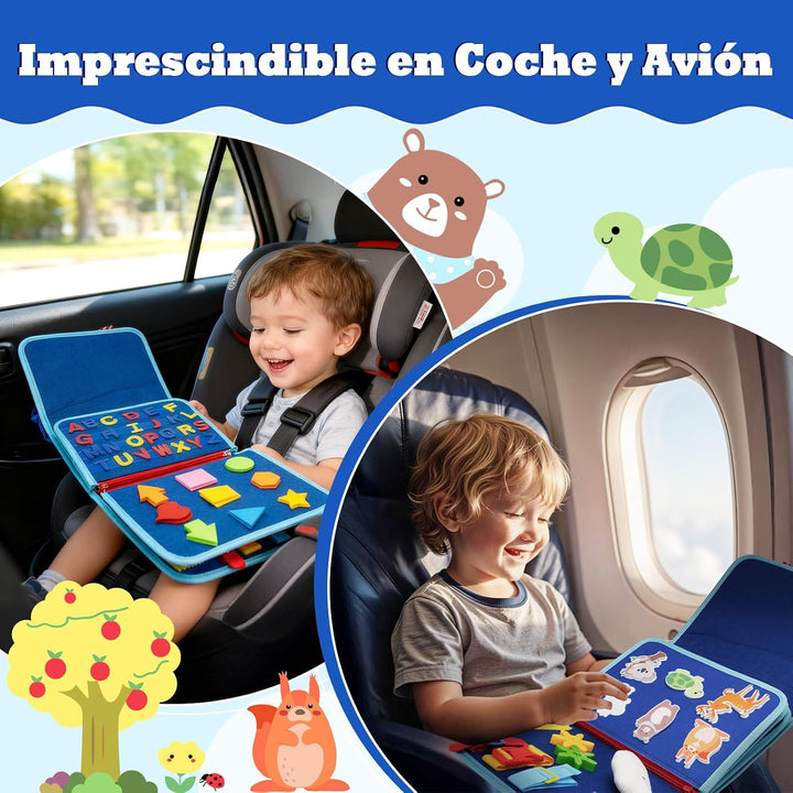 Funsland Busy Board Montessori Spielzeug - Kleinkind Activity Board Auto Flugzeug Reisespielzeug, Ba