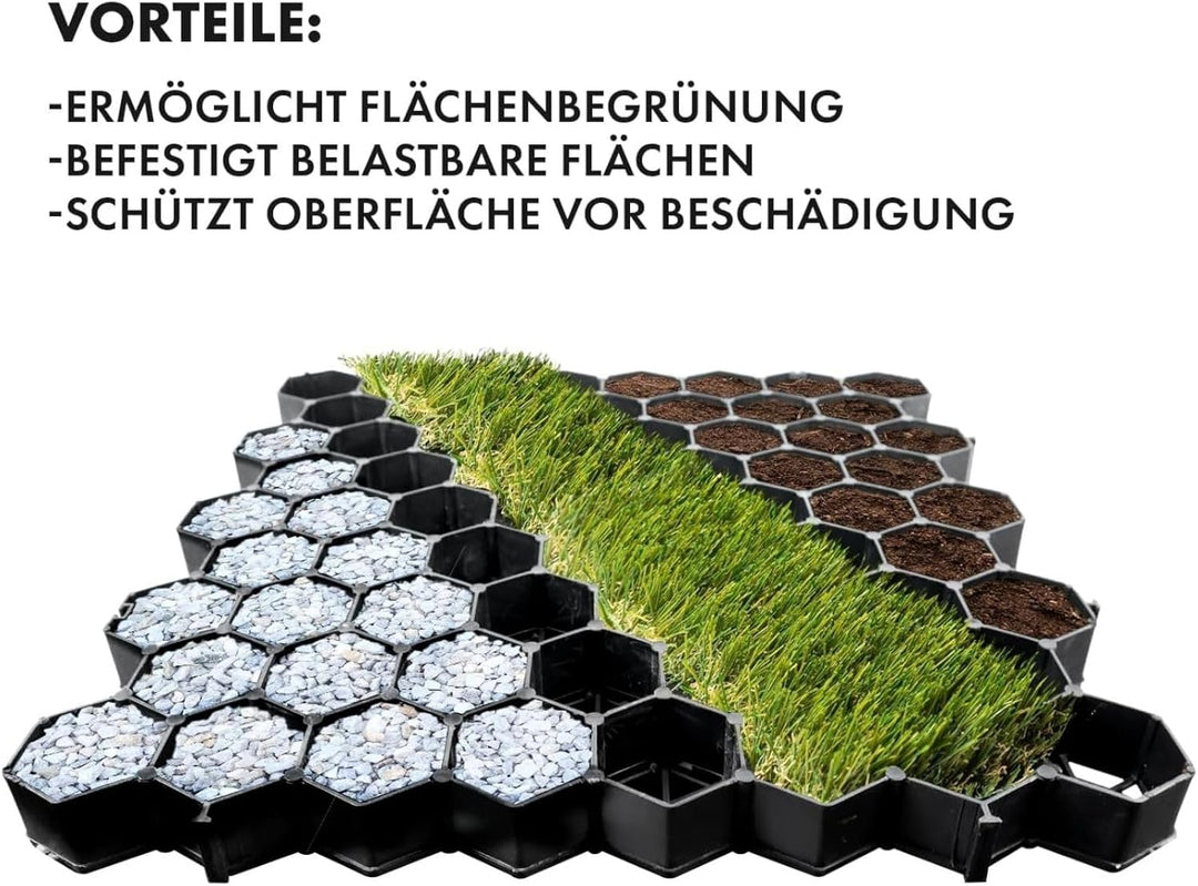 Floordirekt Rasengitter aus Kunststoff befahrbar 1m² - 4 Stück - 50 x 50 cm, schwarz - Bodengitter,