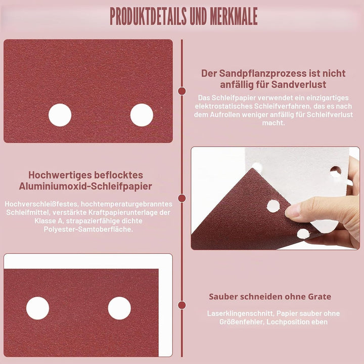 50 Stück Schleifpapiersatz, Schleifpapier Klett 102mm*114mm, 40/60/80/100/120 Körnung 6 Löcher Schle
