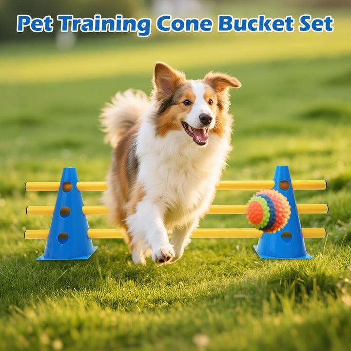 Agility Set Hunde Klein Cavaletti Hunde Steckhürdenset, Sports Steckhürdenset 10 Kegel + 5 Stangen,