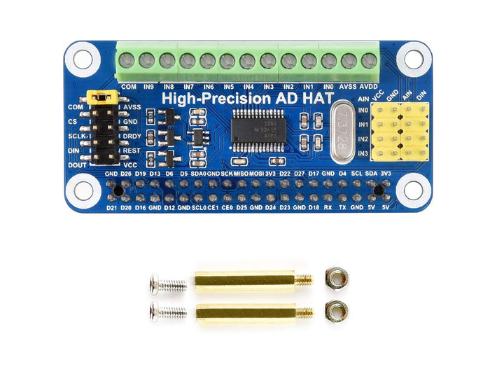 Waveshare High-Precision AD HAT for Raspberry Pi/Jetson Nano with ADS1263 Onboard 10-Ch 32-Bit Suppo