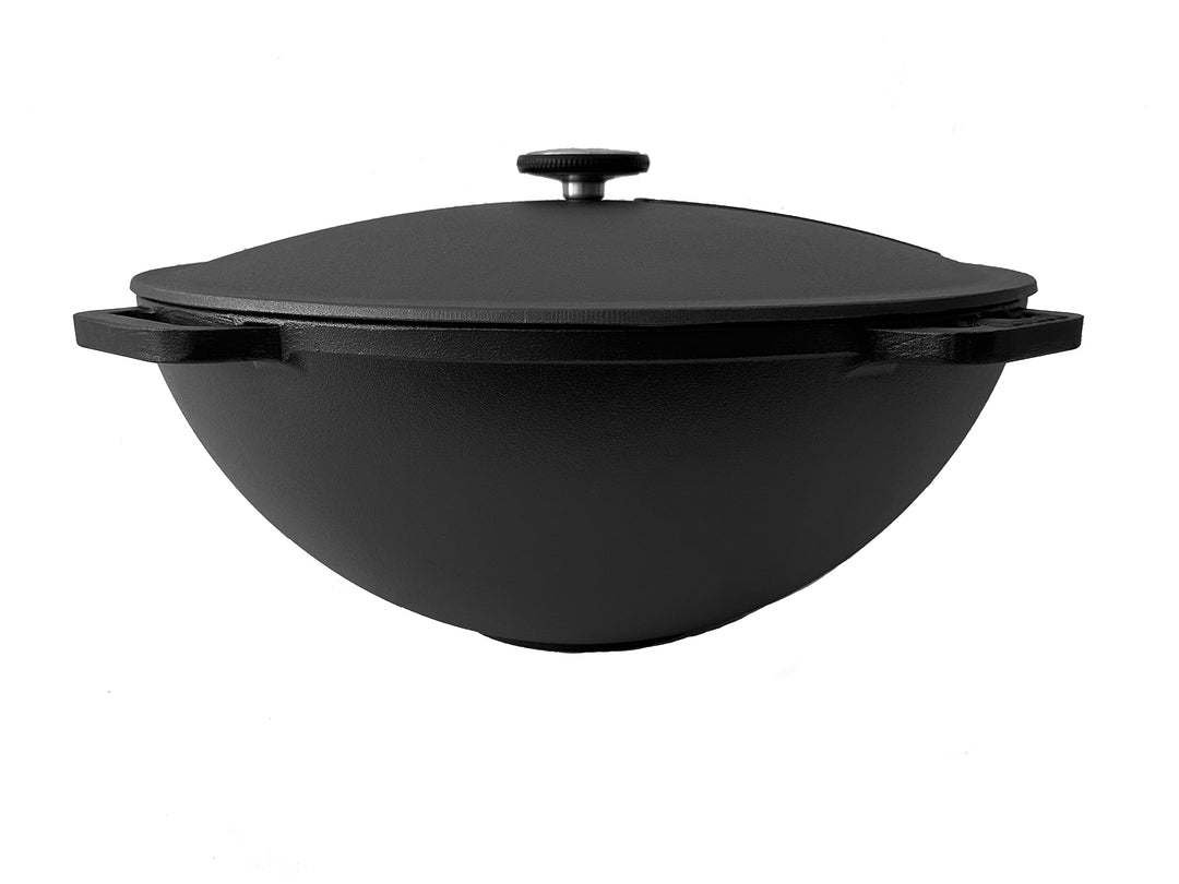 Gusseisen Kazan mit Deckel | Traditioneller Gusstopf | Kasan mit abgeflachtem Boden | Grillwok schwa