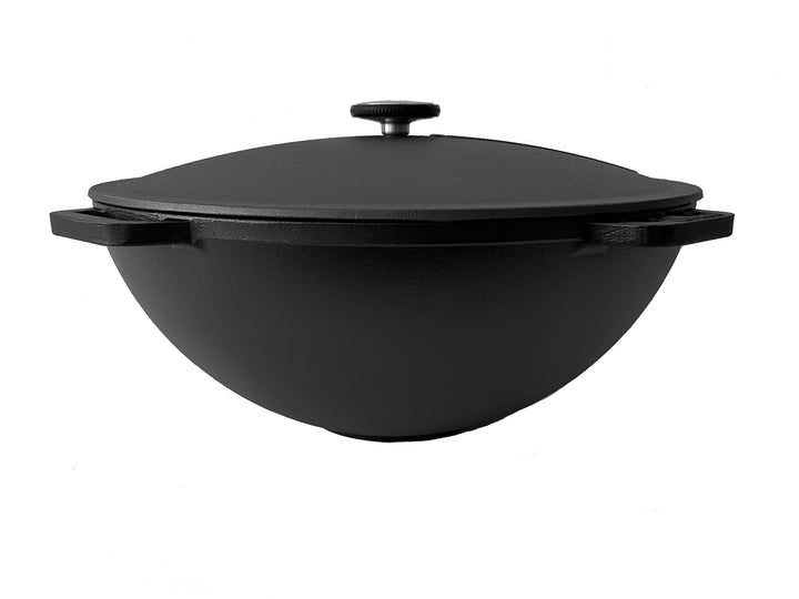 Gusseisen Kazan mit Deckel | Traditioneller Gusstopf | Kasan mit abgeflachtem Boden | Grillwok schwa