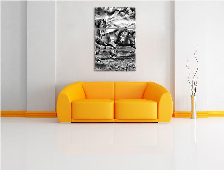 Pixxprint Wildpferde als Leinwandbild/Grösse: 3 Teilig (120x80) cm/Wandbild/Kunstdruck/fertig bespan