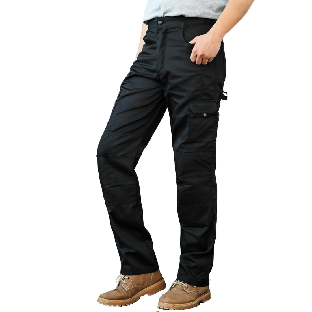 WORK IDEA Herren-Arbeitshose - Schwarz-Hose Herren-Cargohose mit innenliegenden Knietaschen Neu Schw