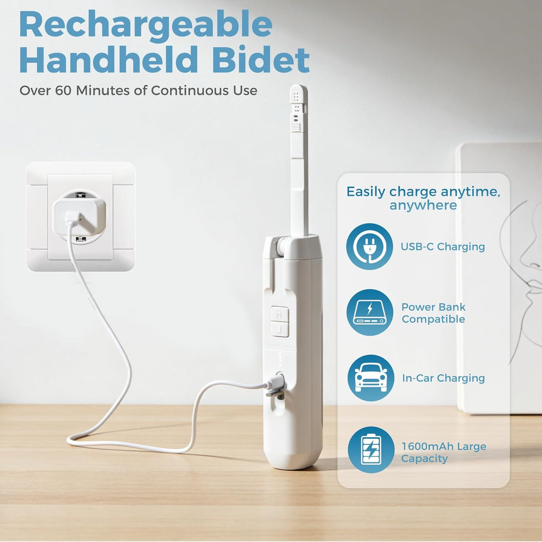 Reise Bidet Elektrisch 2.5 Liter Portable Bidet Tragbares Mobiles Handbrause mit 180° Teleskopkopf
