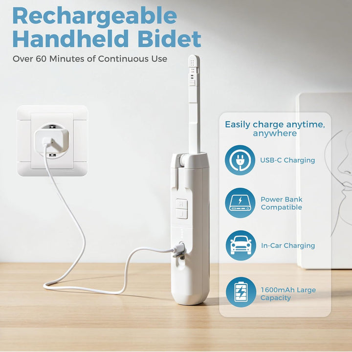 Reise Bidet Elektrisch 2.5 Liter Portable Bidet Tragbares Mobiles Handbrause mit 180° Teleskopkopf