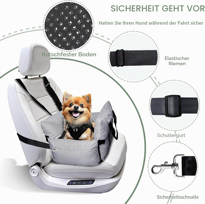 Hunde-Autositz für kleine, mittelgrosse Hunde – erhöhter Haustiersitz mit Sicherheitsgurt, rutschfes