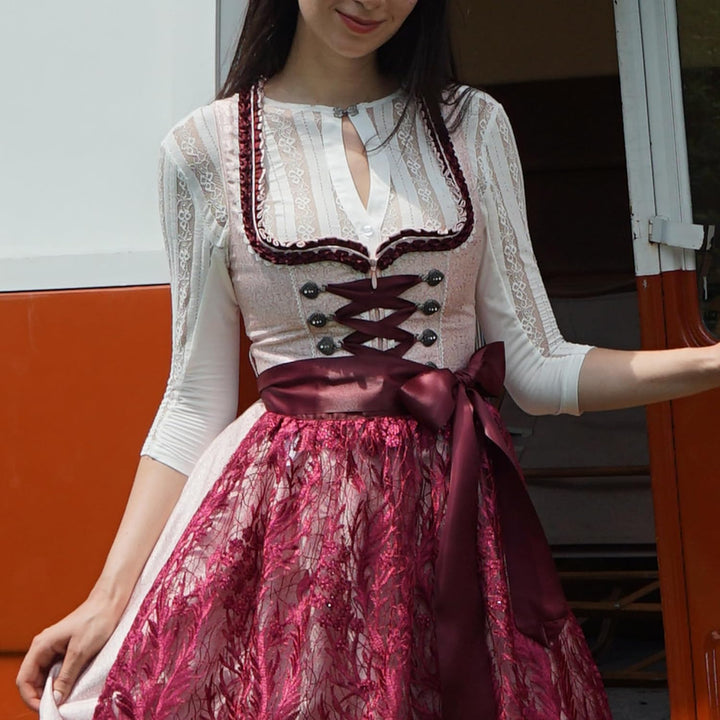 Kelliar Dirndlbluse Damen Trachtenbluse Creme Dirndl Bluse für Bavarian Oktoberfest 32 Creme-24, 32