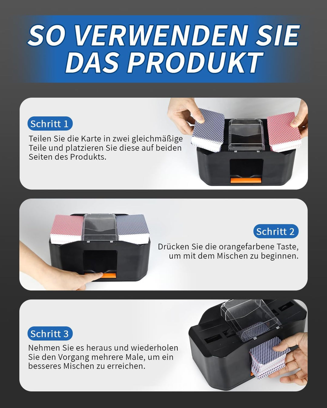 Geräuscharmer Kartenmischmaschine Elektrische, Kartenmischer Mit 3000mAh Akku, Mischmaschine Karten