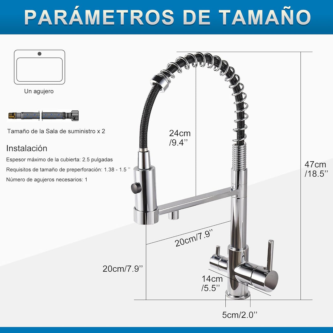 3 Wege Wasserhahn Küche, Ausziehbar Küchenarmatur, Spültischarmatur aus Messing, 3 in 1 Mischbatteri