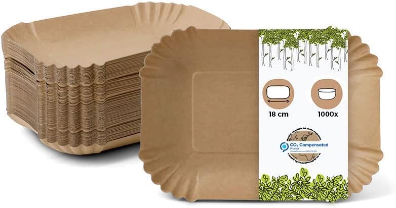 BIOZOYG Pappschalen eckig 18 x 13 x 3 cm I Imbissteller braun aus Recyclingkarton für Pommes Currywu