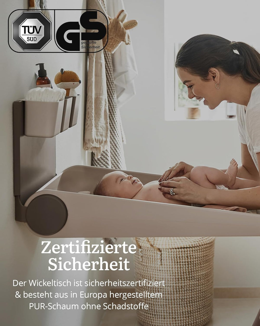 Leander Wally™-Wandwickeltisch Cappuccino - Klappbare Wickelkommode für Wandmontage - Wickeltisch Or