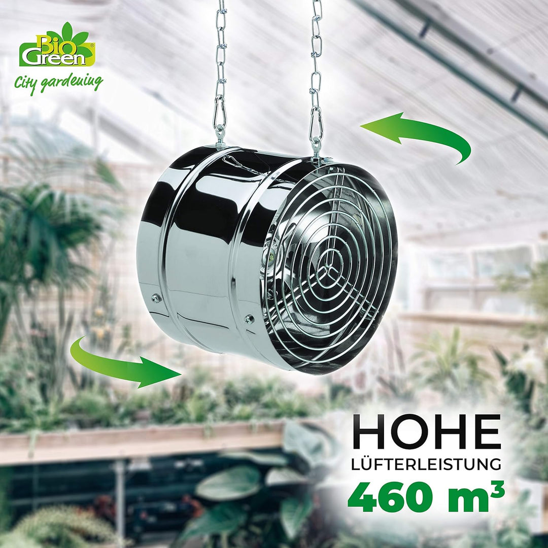 Bio Green Ventilator, 31W, 460 qm/h für Gewächshaus und Wintergarten, IP X4 spritzwassergeschützt, E