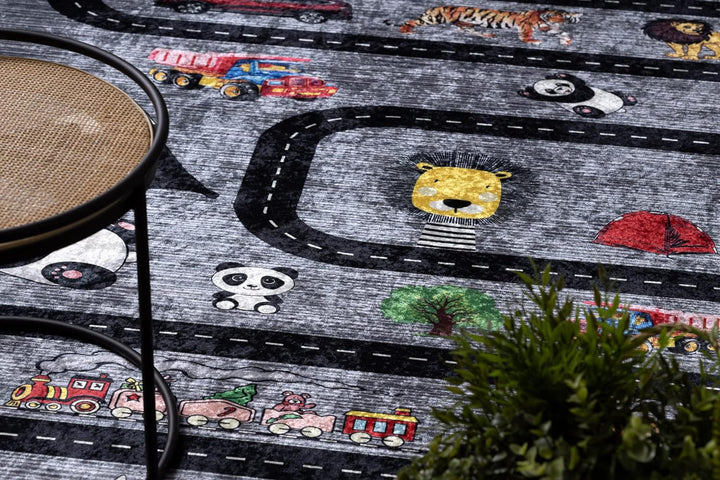 Kinderteppich Bambino Waschteppich Strassen, Autos, für Kinder Anti-Rutsch - anthrazit 80x150 cm 80