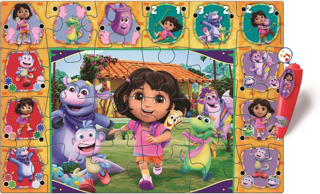 Clementoni Quiz-Bodenpuzzle - Dora - Interaktives Puzzle mit Stift, Lernspiel für Kinder ab 3 Jahren
