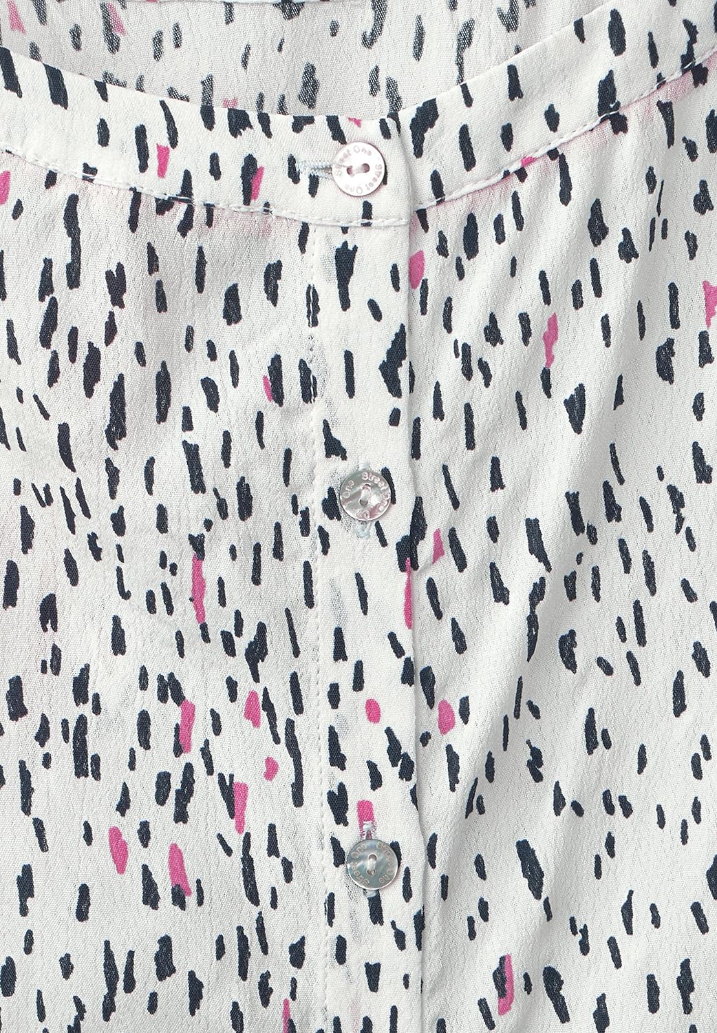 Street One Damen Bluse Farbe: Weiss/Schwarz/Rosa Gr. 38 Muster: gesprenkelt Kurzarm Sommerbluse mit