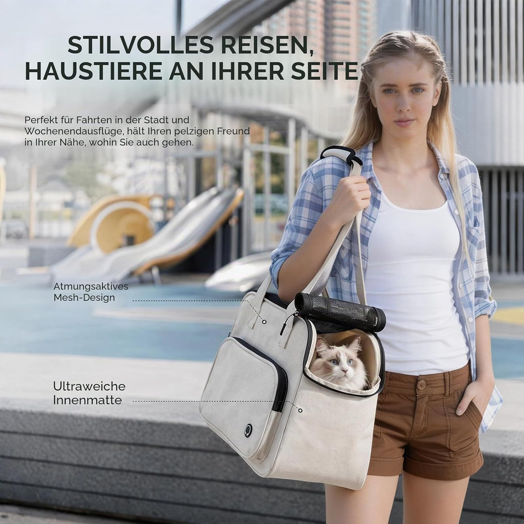 Hundetragetasche Katzentragetasche, Leichte & Atmungsaktive Haustiertasche mit Schultergurt für Reis