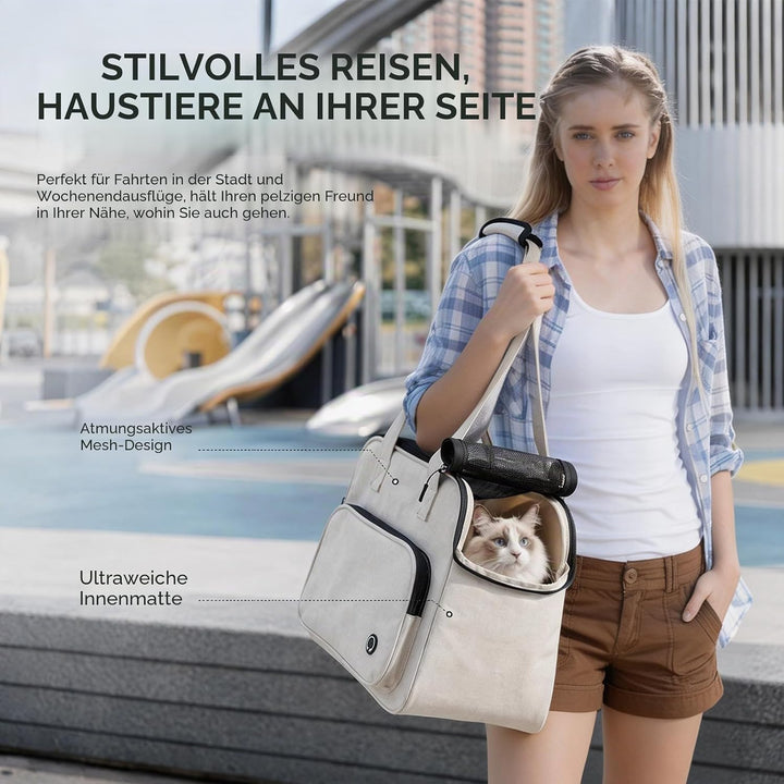 Hundetragetasche Katzentragetasche, Leichte & Atmungsaktive Haustiertasche mit Schultergurt für Reis