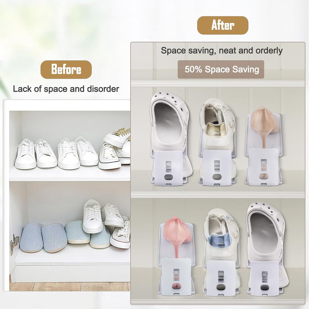 12 Stück Schuhstapler Platzsparend, 3-Lagig Einstellbar Schuhe Stapeln, Schuh Organizer für Schrank,