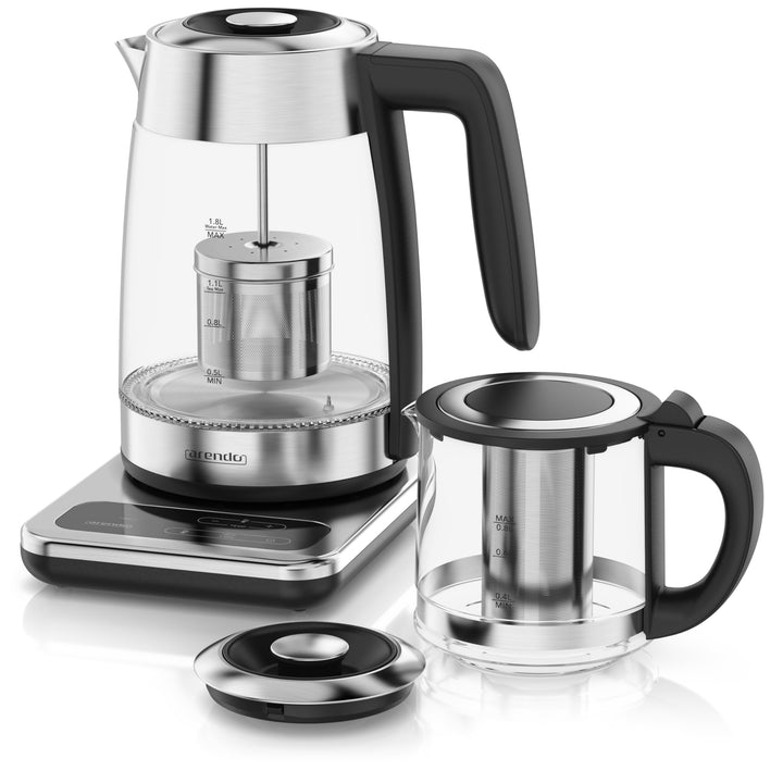 Arendo - Wasserkocher Glas inkl. Teekocher - mit Temperatureinstellung 1,8 Liter - Edelstahl Teekoch