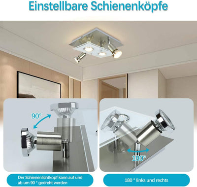 Depuley LED Deckenstrahler Schwenkbar Wohnzimmer, 4 Flammig LED Deckenleuchte, 4x3W GU10 LED Leuchtm