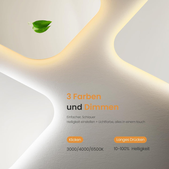 EMKE Badspiegel mit Beleuchtung 50x50cm mit 3 Lichtfarbe Dimmbar, Antibeschlag, Touchschalter, Speic