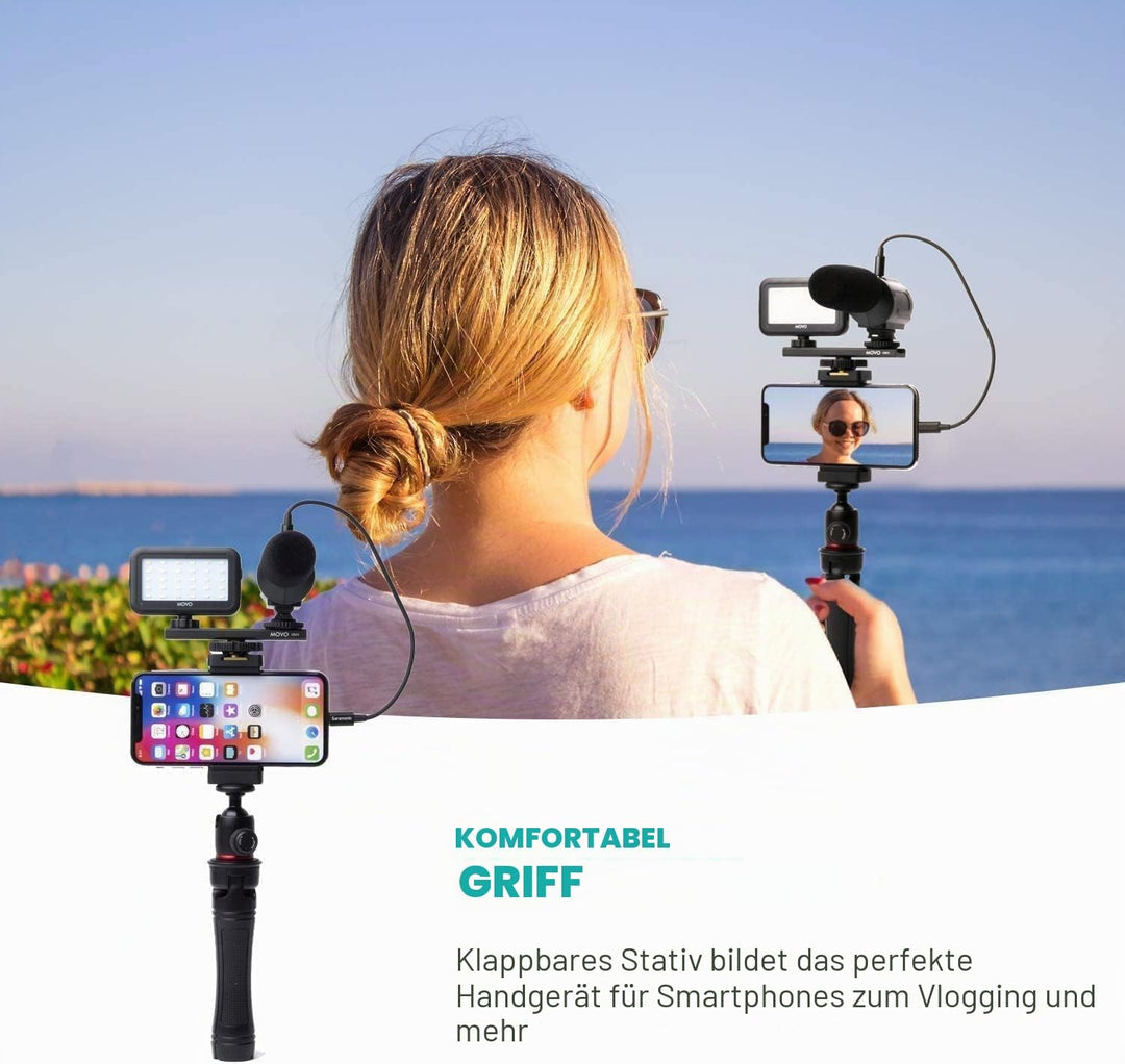 Movo iVlogger iPhone,Android Kompatibles Vlogging Kit mit Stativ in voller Grösse – Handy-Video-Kit