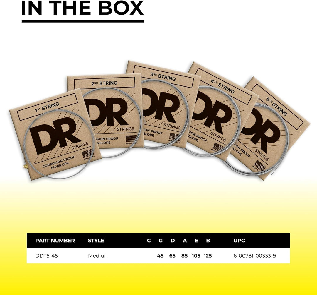 DR Strings DDT™ - Drop Down Tuning Bass Strings: 5-String Medium 45-125
