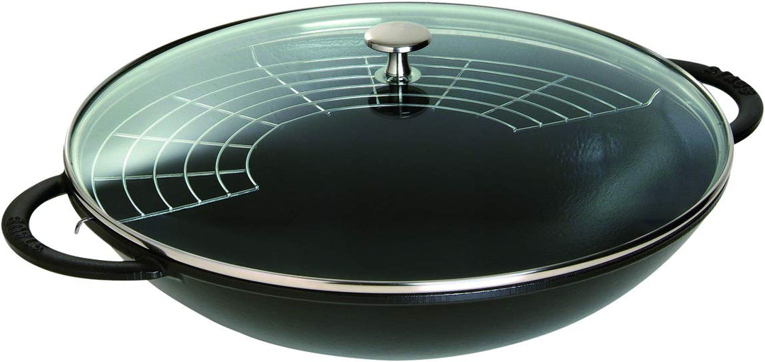 STAUB Gusseisen Wok, Inkl. Glasdeckel und herausnehmbaren Gittereinsatz, Induktionsgeeignet, Ø 37 cm
