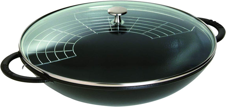 STAUB Gusseisen Wok, Inkl. Glasdeckel und herausnehmbaren Gittereinsatz, Induktionsgeeignet, Ø 37 cm