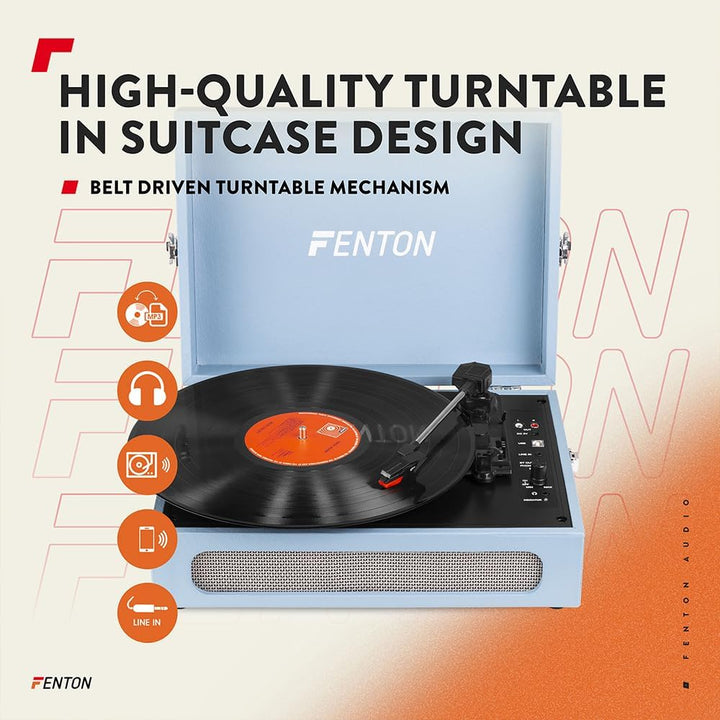 Fenton RP118E - Bluetooth Plattenspieler mit Lautsprecher, Bluetoothsender und Empfänger, Schallplat