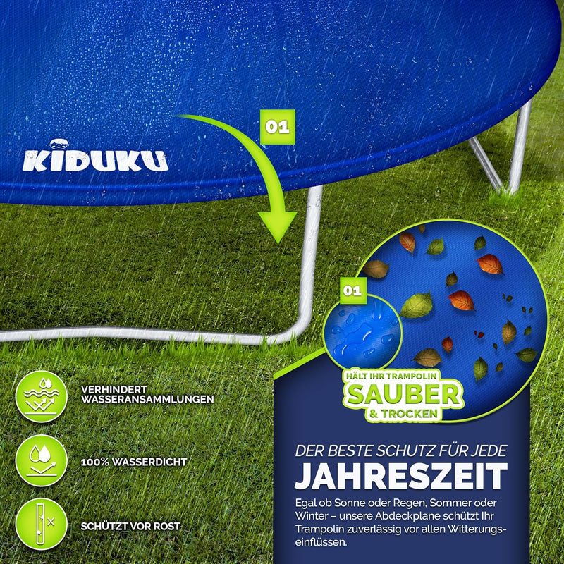 KIDUKU Trampolin Abdeckung 244-427cm | Regenabdeckung wetterfest, reissfest & UV-beständig | Outdoor