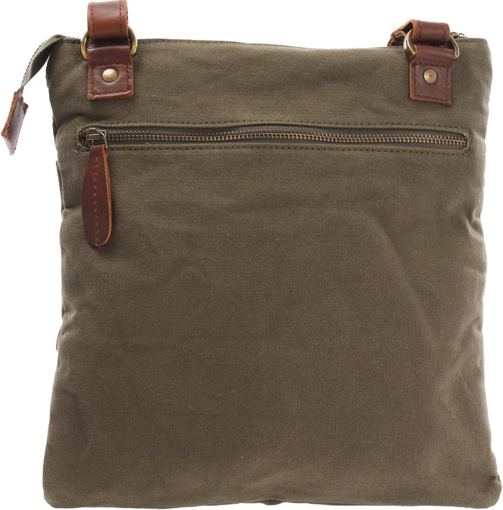 LECONI Umhängetasche Canvas &amp; Leder kleine Schultertasche Handtasche Damen + Herren Vintage Retro St