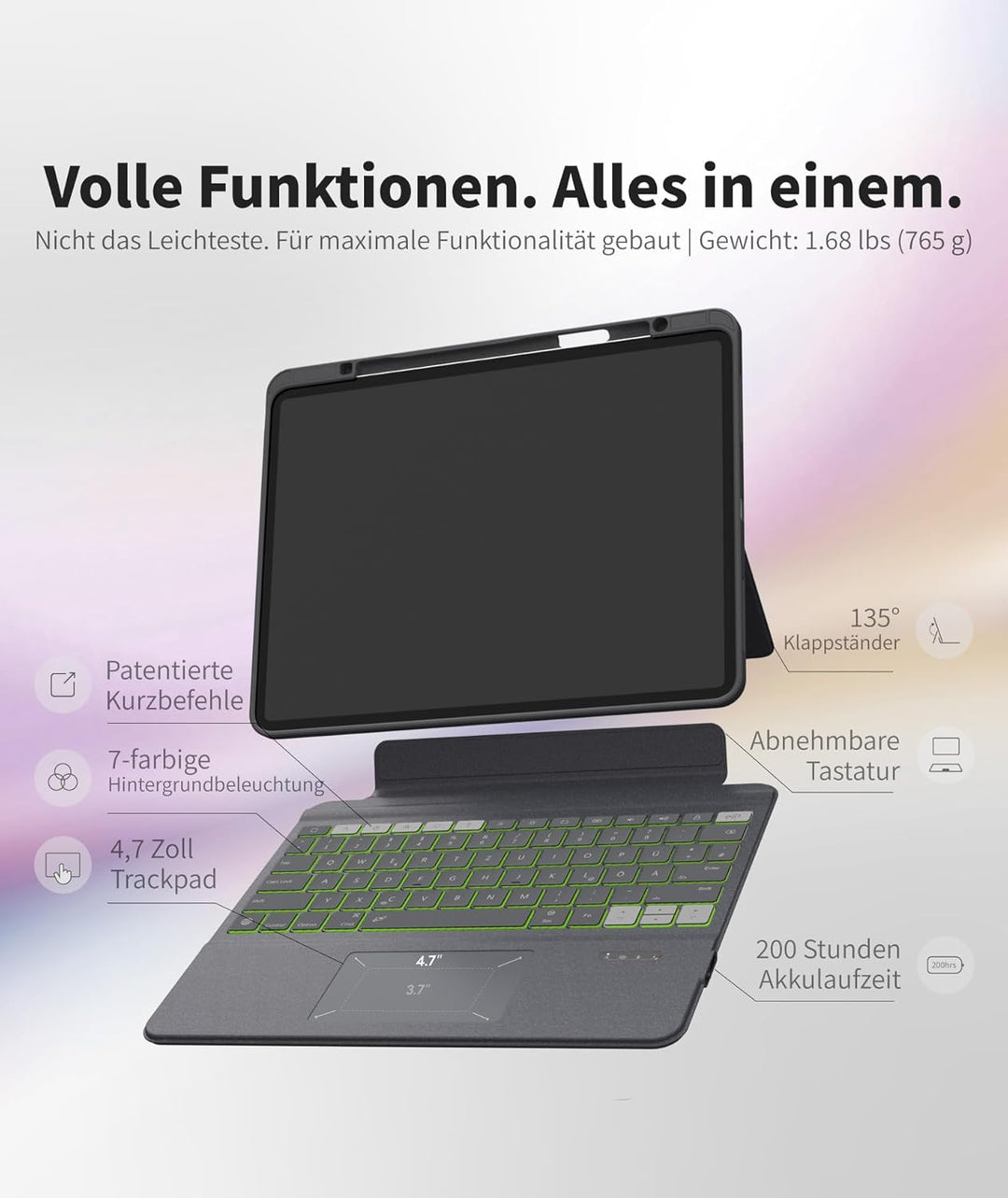 eip Keyboard Case für iPad Pro 13" M5/M4, magnetisch abnehmbare Tastatur mit patentierten Stylus-Sho