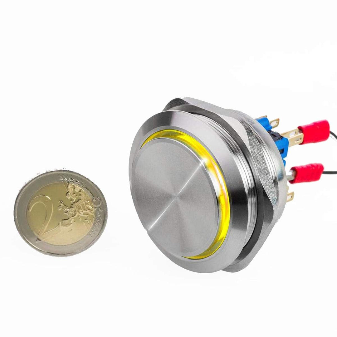Hervorstehender Drucktaster Edelstahl Ø40mm LED-Ring-Beleuchtung V2A IP67 Tast-Knopf Gelb, Gelb