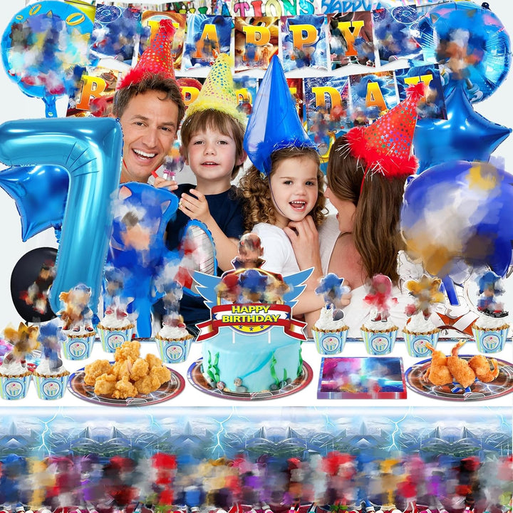 70 Stück Geburtstagsdeko Geburtstag Party Deko 7 Jahre Kindergeburtstag Partygeschirr Set Banner Bal