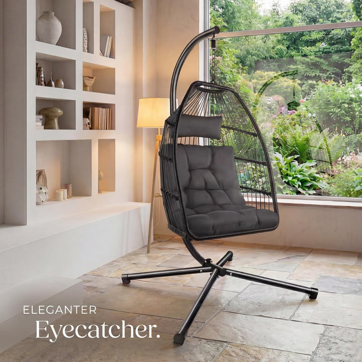 tectake® Hängesessel mit Gestell, Dicke Kissen, Möbel, Deko für Wohnzimmer, Jugendzimmer, Balkon, Ou