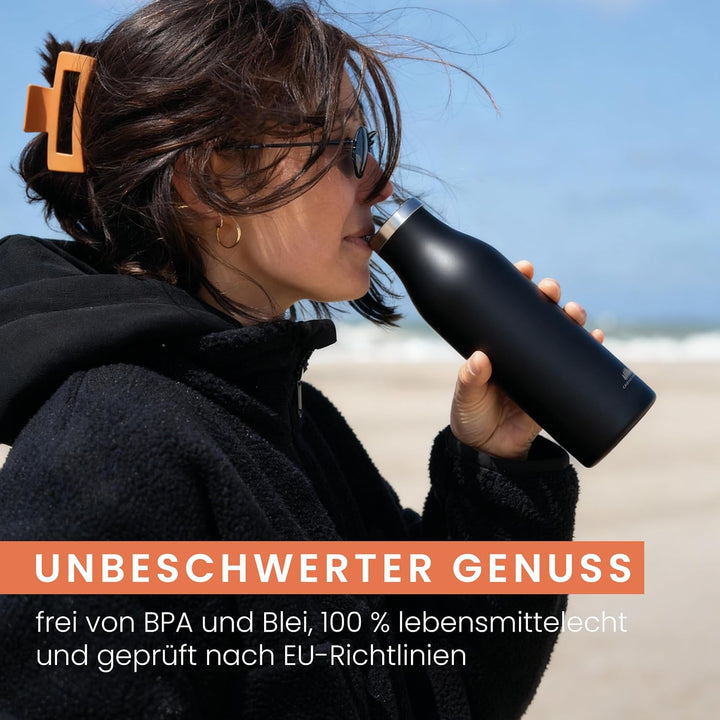 Groenenberg Trinkflasche Edelstahl 500ml oder 750ml | 100% Auslaufsicher | Thermosflasche Kohlensäur