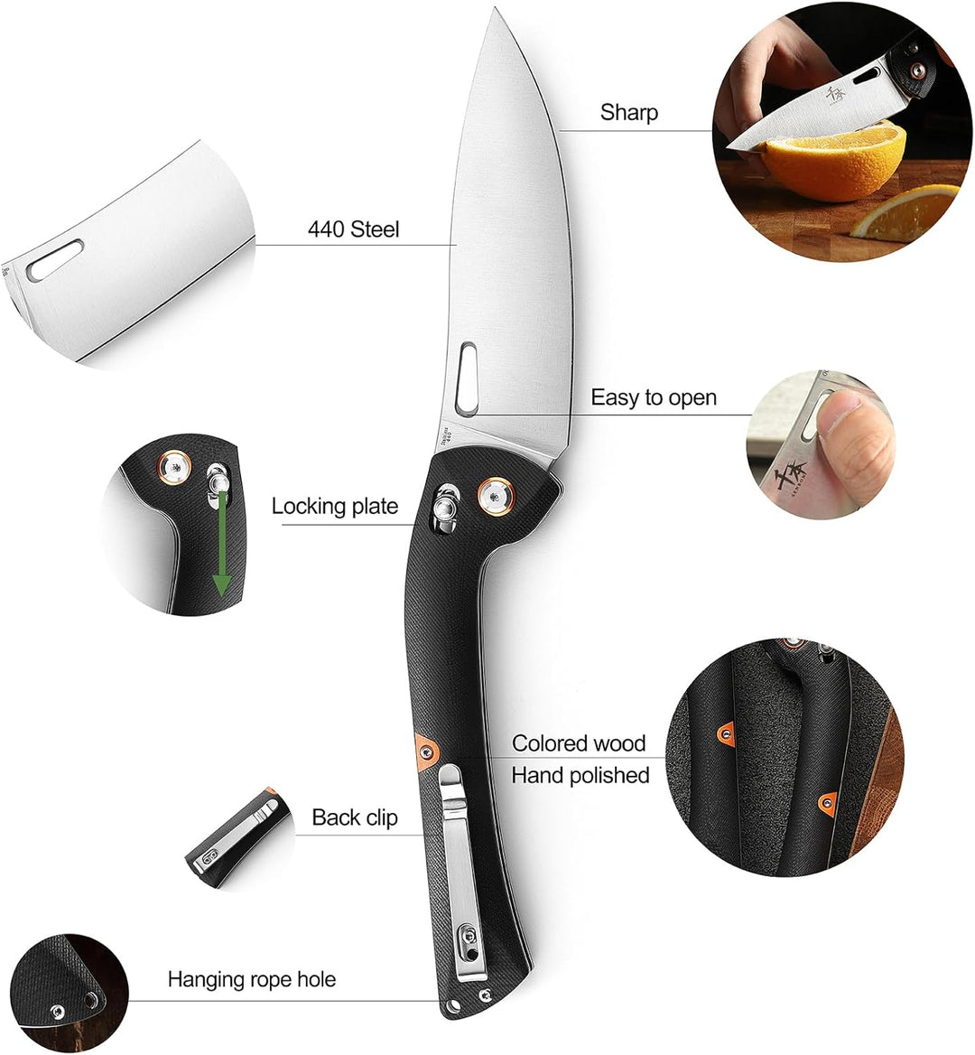 SENBON 440 Sharp Falten Universal Messer G10 Griff Obst Camping Outdoor Back Clip Tragbares Obst Mes