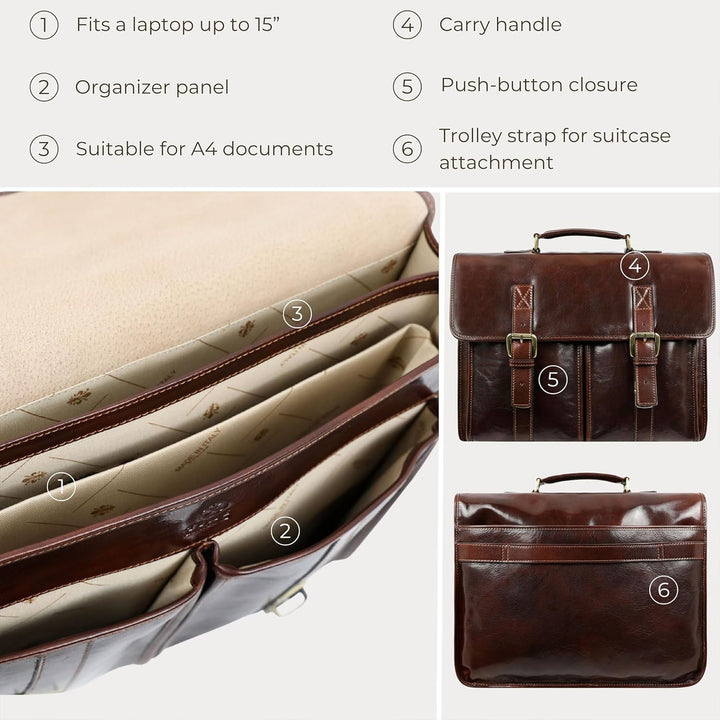 Time Resistance Leder Aktentasche Handgefertigte Umhängetasche Laptop Tasche für bis zu 15 Zoll Lapt