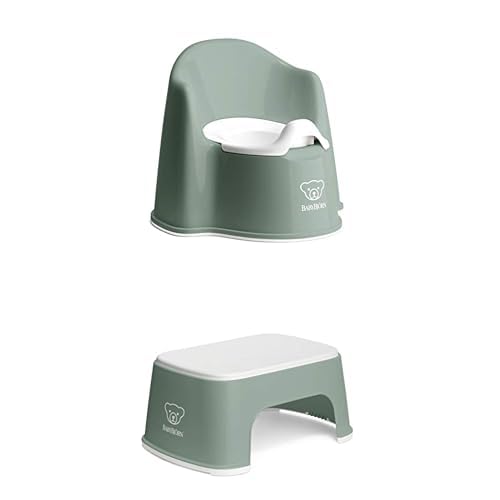Bundle of BabyBjörn Topfstuhl, Graugrün/Weiss + Tritthocker, Graugrün/Weiss