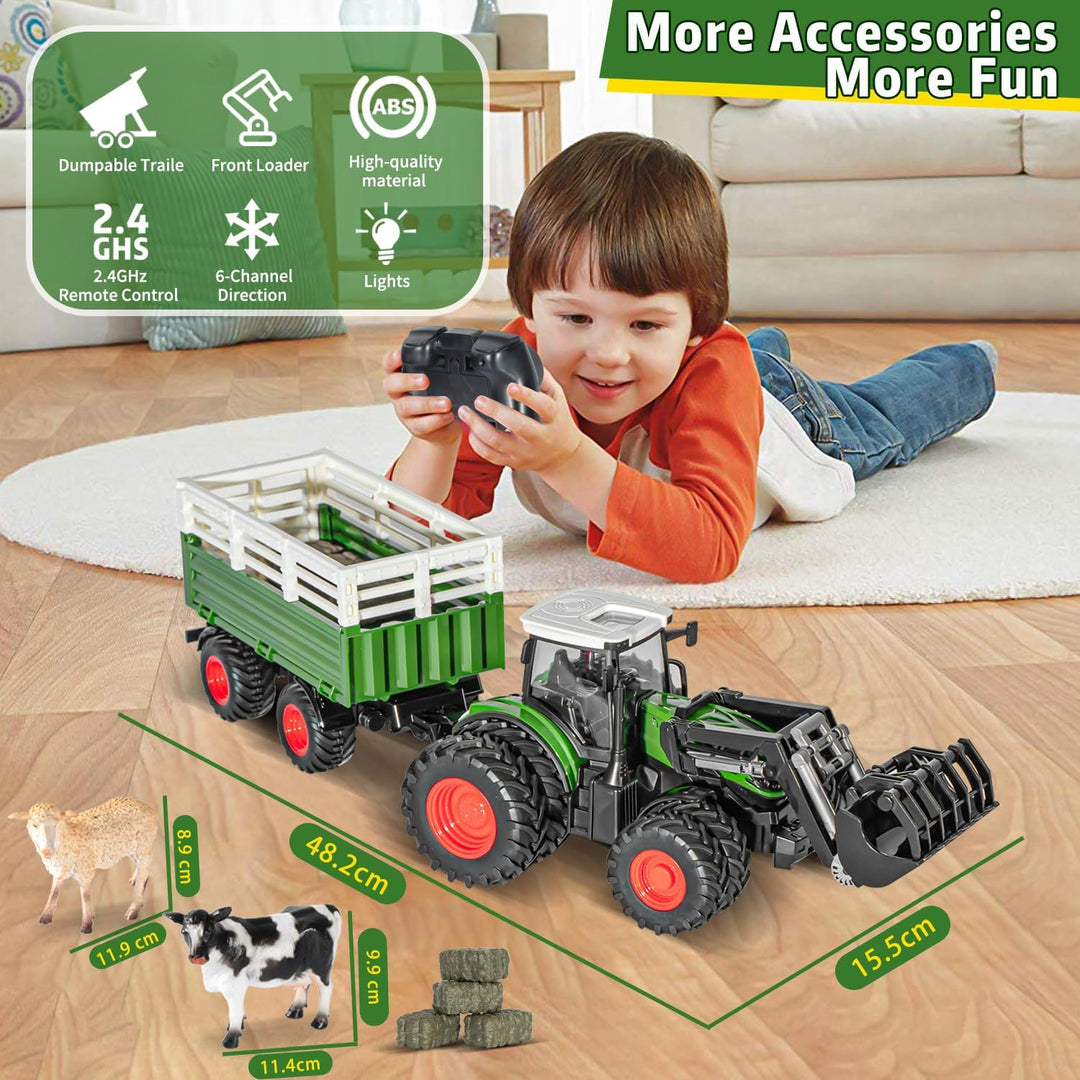 PENGBU RC Traktor Spielzeug ab 3 4 8 Jahre, 2.4 GHz Ferngesteuerter Traktor Ferngesteuert, Trecker F