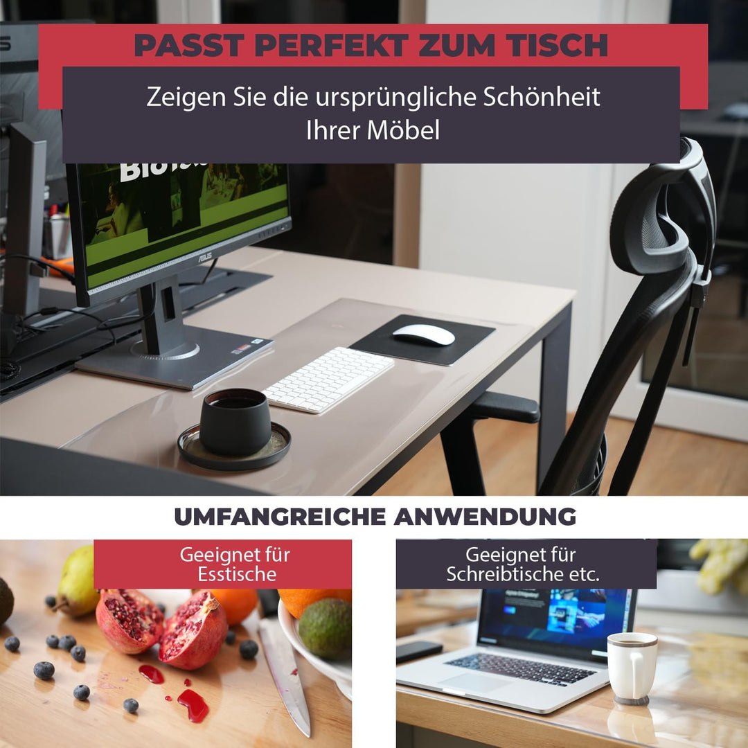 BioFactur Tischfolie transparent nach mass | glasklar durchsichtige tischdecke | 2 mm tischschutz tr