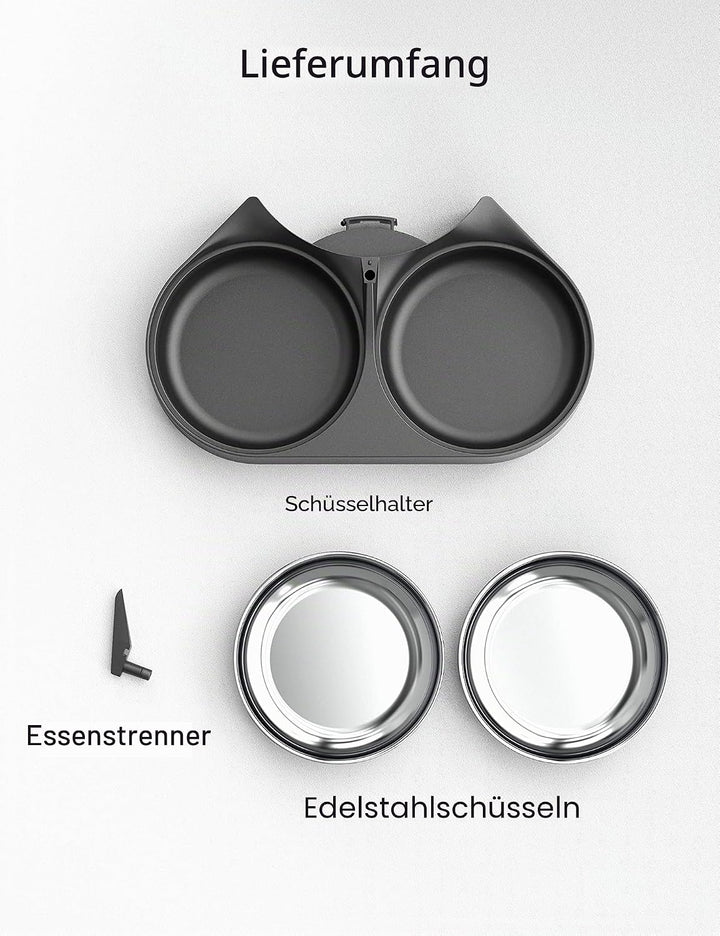 PETLIBRO Haustiernahrung Splitter mit Edelstahlnäpfen, Automatischer Katzenfutterspender für Zwei Ka