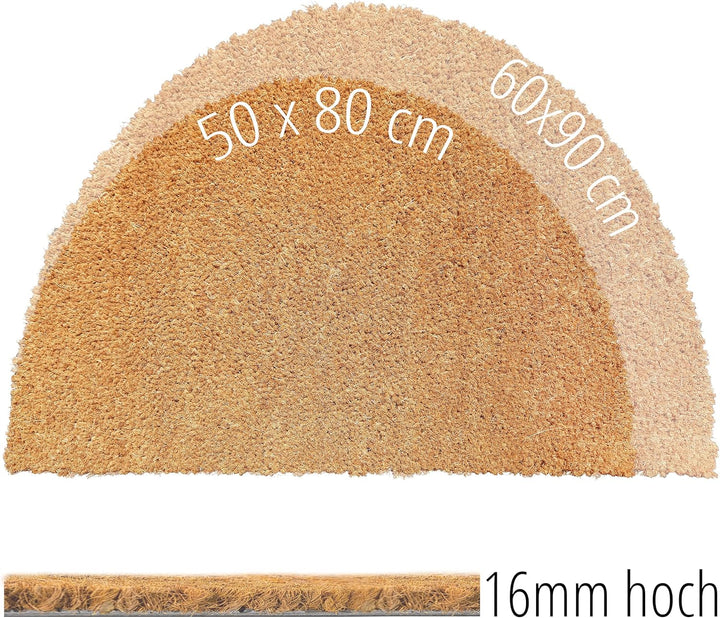 Carpido rutschfeste Kokosmatte - 60 x 90 cm Halbrund Natur - Nachhaltige Naturfaser für den überdach